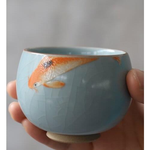 LUWU ceramic teacup Fish porcelain tea cup household chinese kung fu cup drinkware