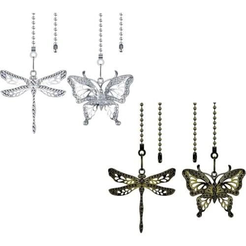 2 Pack Ceiling Fan Pull Chain Set,Lighting & Fan Pull Chain Pendant Chain Extender,Dragonfly And Butterfly