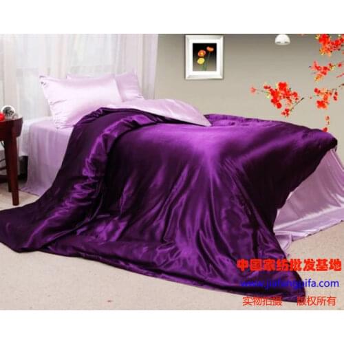 Purple pink Silk bedding set satin for king queen size bedspread quilt duvet cover bed in a bag sheets bedclothes bedroom linen