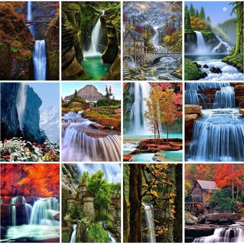 Waterfall Needlework,DIY Patterns Deer Cross Stitch,Sets For Embroidery Kit Full Embroidery Simple European Cross-Stitching