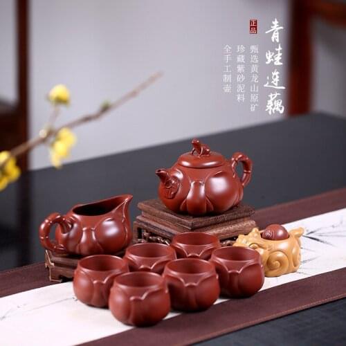 Yixing mine Dahongpao set pot all hand-made frog lotus root teapot fair cup cup cup cup cup tea cup teapot