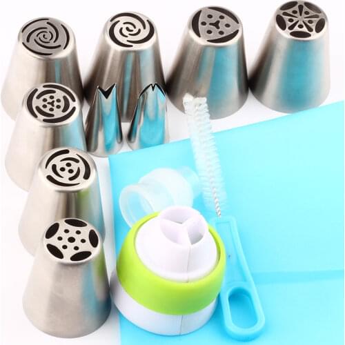 13Pcs Pastry Nozzles And Coupler Icing Piping Tips Sets Stainless Steel Rose Cream Bakeware Cupcake Cake Decorating