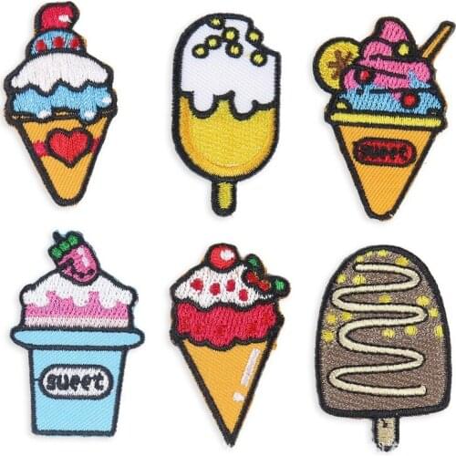 50pcs/lot Ice Cream Embroidery Patches Letters Clothing Decoration Accessories Diy Iron Heat Transfer Applique Iron on Patch