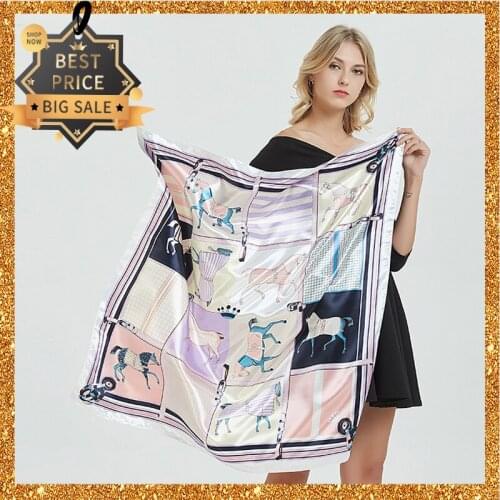 2020 New Print Women Scarf 90cm Square Pashmina Twill Silk Feeling Ladies Kerchief Luxury Scarves Hijab Fashion Shawls and Wraps
