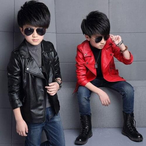 New Kids Jackets Kids PU Leather Jacket Boys Coat Autumn PU Leather Jacket Fashion Childrens Warm Outwears For 4-15Y Kids