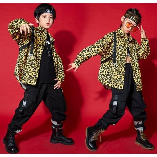 Boys Hip Hop Clothes Leopard Shirt Coat Sport Casual Pants Girls Jazz Street Performance Wear Rave Ballroom Dance Costume BL5366