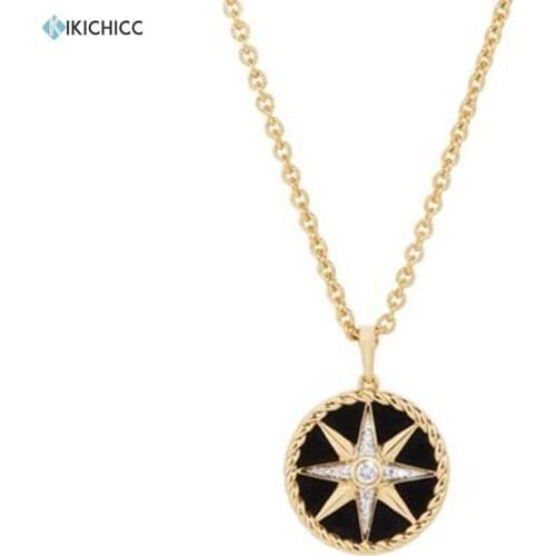 Kikichicc 925 Sterling Silver Star Pendant Natural Agate Balck Necklace Long Chain Zircon Crystal Women Necklace 2020 Fashion