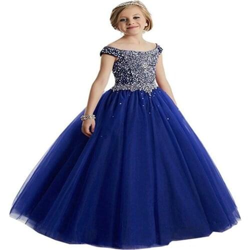 Luxurious Elegance Flower Girl Dresses Beaded drill For Weddings Sleeveless Tulle Pearls Gown First Girls Communion Dresses
