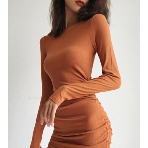 TVVOVVIN Womens Autumn Winter Dresses Womens Fashionable Sexy Lace-up Drawstring Slim Long Sleeve Knitted bows Skirt GHZT