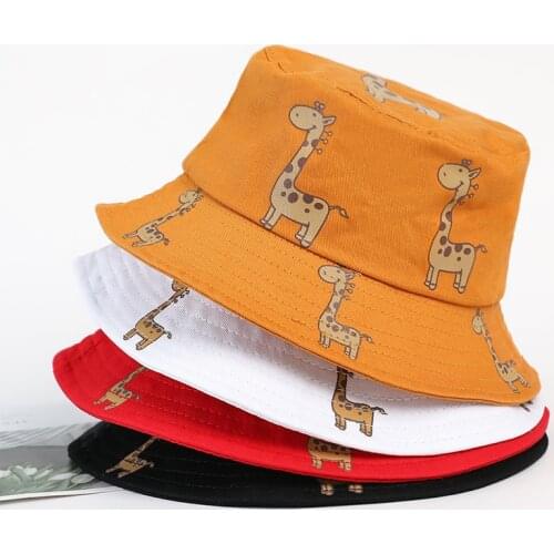 Girls and Boys Outdoor Beach Hats Camping Fishing Hats Leisure Panama Hats Spring and Autumn Children Cartoon Giraffe Sun Hats