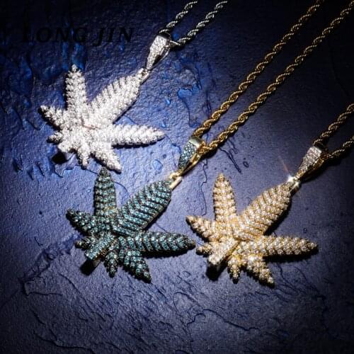 European And American Hip-Hop Style Solid Coconut Tree Leaf Pendant Full Of Zircon Tide Personality Men Women Necklace Jewelry