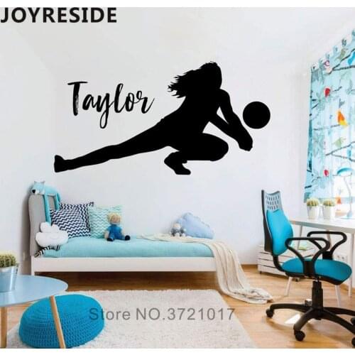 JOYRESIDE Custom Name Wall Decals Volleyball Athlete Gilrs Name Personalized Vinyl Wall Sticker Home Livingroom Decoration WM400