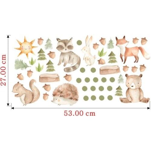 High Quality Cartoon Squirrel Fox Wall Sticker PVC for Children Room Pine Trees Cone Vinyl Decal Nursery Home Decor Cute Ins