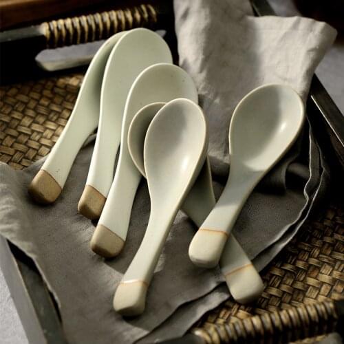 Japanese creative ceramic soup spoon small soup spoon retro flavor rice bowl spoon eating spoon small spoon stirring spoon