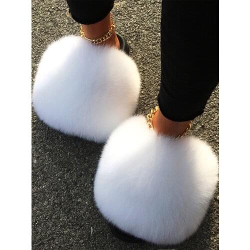 Miaoguan 2021 Womens Furry Slippers white Ladies Vogue Hair Fluffy Slides Womens Fur Sliders Flat shoes women Spring summer