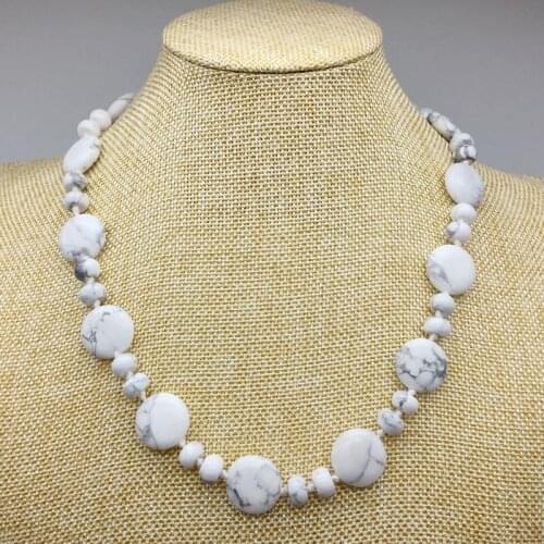 Women Necklace Stone Bead Choker Necklaces 16 mm Round Puff Beads Knotted Necklace Pink Quartz Howlite Carnelian Unakite