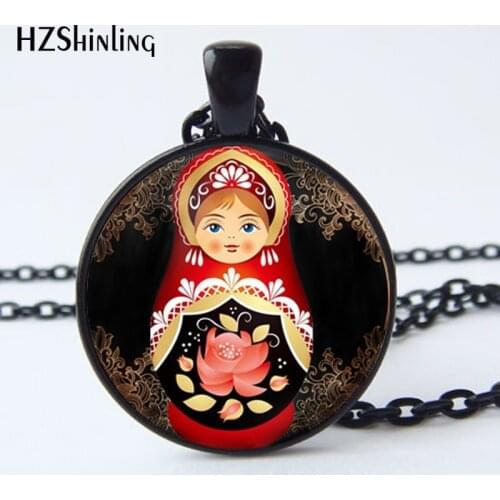 NS-00737 Tradition Russian Doll Picture Pendant Necklaces Womens Jewelry Vintage Chain Glass Cabochon Necklace Wholesale HZ1