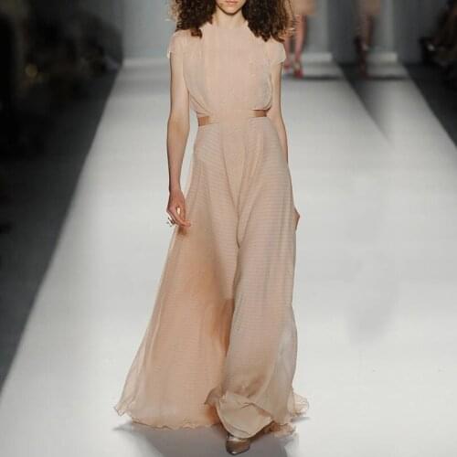 Vintage Runway Designers Dress Elegant Ruffles Polka Dot Chiffon Maxi Dresses for Women Summer 2021 Chiffon Robe Longue