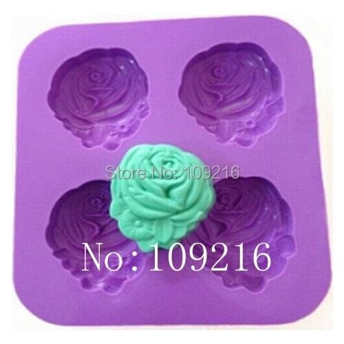 1pcs Four-Holes Rose (xj496) Silicone Handmade Soap/Cake Mold Crafts DIY Mold