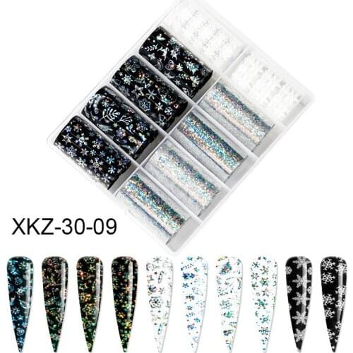 10 rolls/box Holographic Nail Foil Starry Sky Christmas Nail Art Transfer Sticker Water Slide Nail Art Decals Nail Sticker