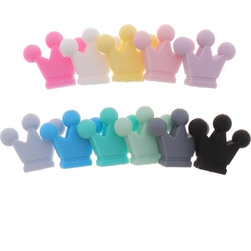 10PC Baby Teether Silicone Crown Beads Bpa Free Infant Teething Necklace Accessories Newborn Pacifier Clips Chain DIY Shower Toy