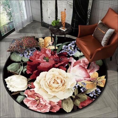 200cm Retro Elegant Abstract Color 3D Big Flower Living Room Bedroom Hanging Basket Chair Round Floor Mat Carpet
