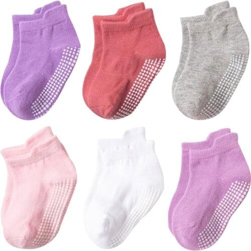 6 Pairs Girls Cotton Socks Fashion Stripe Boys Anti-slip Boat Socks Kids Baby Socks For 0-5 Years Children Four Seasons