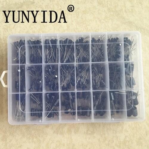 500Pcs/lot 0.1UF-1000UF 24Values Aluminum Electrolytic Capacitors 16-50V mix Electrolytic capacitor Assorted kit and storage box