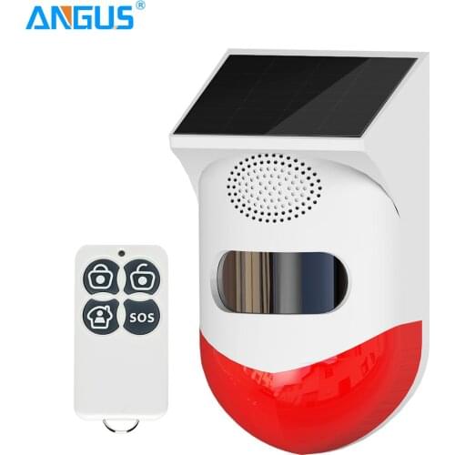 Angus 433MHz Outdoor Solar Infrared Alarm Wireless Burglar Detector Siren with Controller 120db Strobe Light