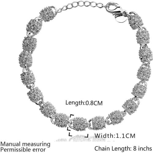 Brand 2017 New women fashion ball N925 Stamped Silver Plated chain bead charm bracelets & bangles high quality fashion Jewelry