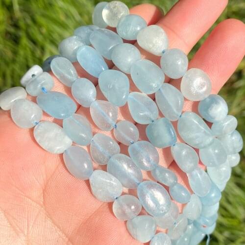 6-8MM Natural Stone Irregular Shape Blue Aquamarines Loose Spacer Beads For Jewelry Making DIY Bead Bracelet Necklace 15 Inches
