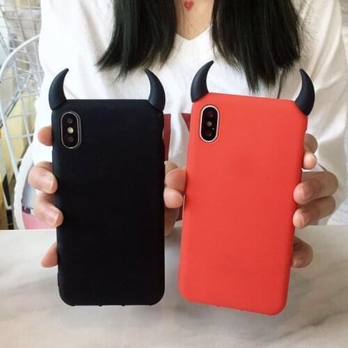 Soft Black Phone Case For Xiaomi Mi 11 A1 A2 CC9 CC9E 5X 6 6X 8 9T 9 SE Note 10 Pro 10T Lite Play Devil Horns Demon Angle Cover