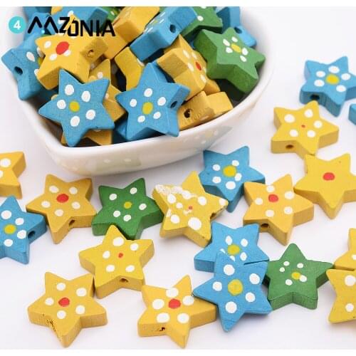 20mm Colored Five-Pointed Star Natural Wood Beads Bracelet Making For DIY Jewelry Handmade Necklace Accessories Wholesale
