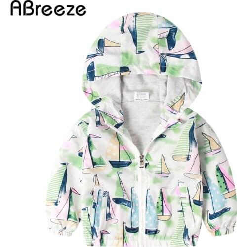 2019 spring summer children 's hoodies clothing 1-7Y Sailboat print jackets for boys girls Thin cotton/mesh lining kids coats