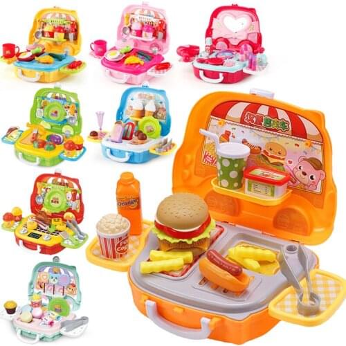 Children Pretend Play Set Simulation Hamburger Kitchenware Miniature Cooking Toy Girl Makeup Set DIY Role Play Shopping Toy Gift