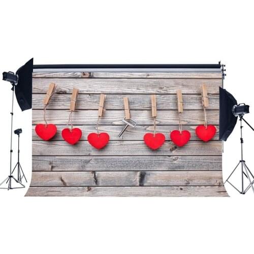 Photography Backdrop Valentines Day Red Hearts Vintage Stripes Wood Floor Wedding Backdrops