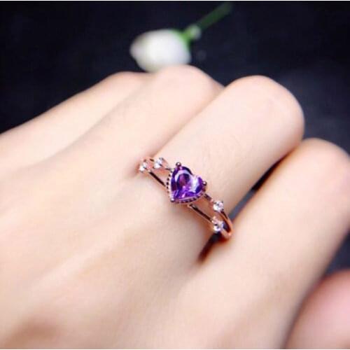 Huitan Simple Thin Engagement Ring Inlaid Purple Heart Shaped CZ Trendy Chic Wedding Rings for Women Fashion Finger Jewelry