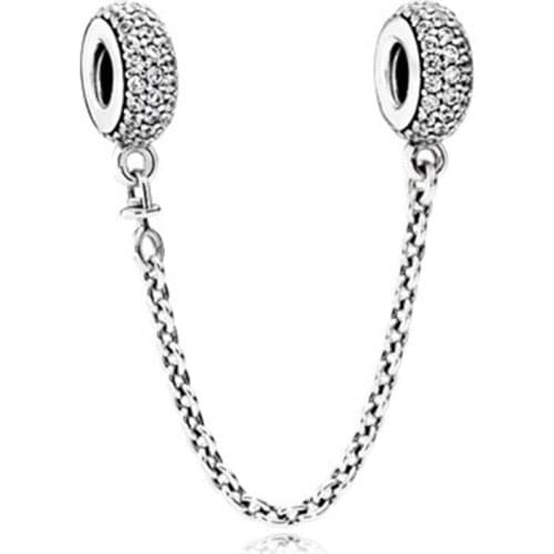 Fine jewelry Authentic 925 Sterling Silver Bead Fit Original Charm Pave Inspiration Crystal Safety Chain Beads beads