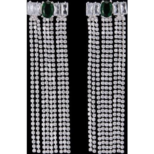 LARRAURI Trendy Luxury Long Tassels Earrings Drop Full Mirco Paved Crystal Zirconia Naija Wedding Statement Earrings 2019