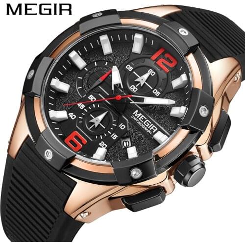 MEGIR New Multifunctional Business Fashion Mens Hand Calendar Waterproof Silicone Sports Watches Relogio Masculino 2161G