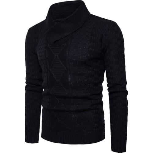 Mens Sweater Autumn and Winter New Mens European and American High Street Hedging Pile Pile Collar Base Solid Color Sweater Me