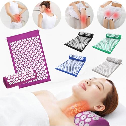Non-Slip Cushion Yoga Mat Massager Body Pain Spike Fitness Pilates Stress Exercise Pillow Set Bag Pad Acupressure Relieve Mat