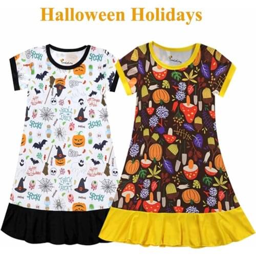Toddler Girl Nightdress Pumpkin Halloween Sleep Dress Summer Kids Unicorn Pajama Dress Short Sleeve Floral Dress Girls Nightgown