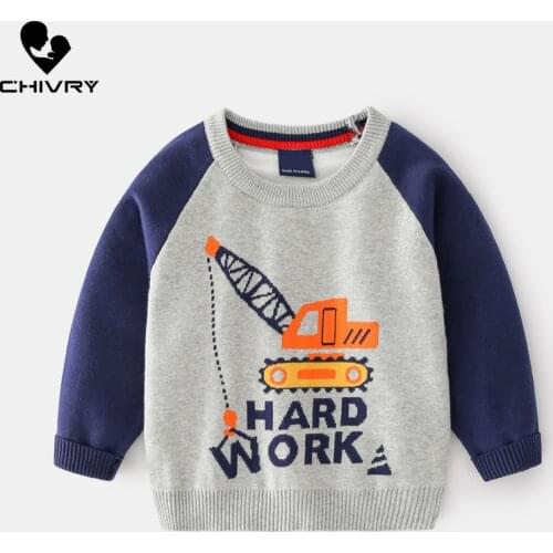 New 2021 Kids Children Pullover Sweater Autumn Winter Boys Cute Cartoon Crane O-neck Knitted Jumper Sweaters Tops Clothing