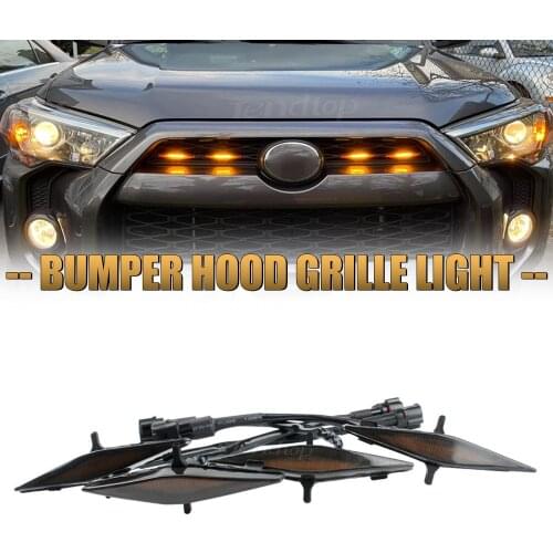 Car Front Bumper Hood Light Grille LED Bulbs Smoked Waterproof Car Assessories For 2014-2019 Toyota 4Runner TRD Pro Grille