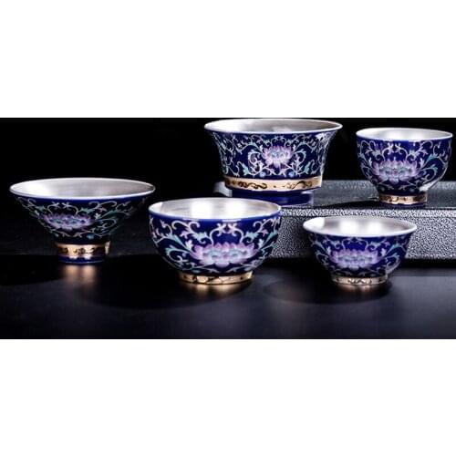 60ml-150ml Jingdezhen 999 Silver Teacup Handmade Ceramic Enamel Flower Pattern Cup Tea Ceremony Drinkware Teaware As Decor Gifts