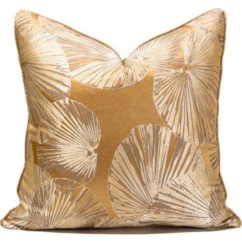 Modern Simple Yellow Jacquard Cushion Cover Light Luxury Embroidery Geometric Leaves Decorative Pillows Home Bed Sofa Pillowcase