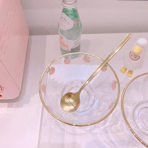 Peach Daisy Glass Bowl Fruit Vegetable Salad Bowl Breakfast Cereal Bowl Dessert Bowl Transparent