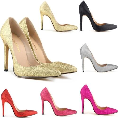 Women Shoes Pointed Toe Pumps Sexy Wedding Party Sequined Cloth 11CM Thin High heels Slip On Bling Shallow 2020 size 35-42