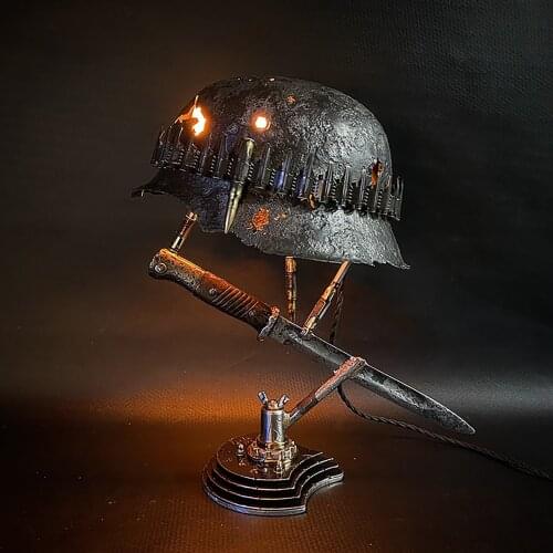 War Relic Lamp Helmets Table Lamp Statue Resin Desk Lamp Souvenir Light for Bedroom Living Room Decor Remember History Gifts